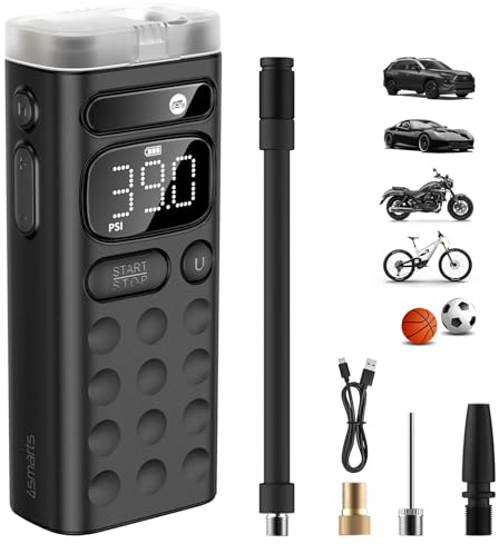 4smarts VoltPump X Reifenfüller, tragbarer Luftkompressor, elektrische Pumpe mit eingebautem Speicher, 150 PSI automatische Abschaltung, Digitalanzeige, USB-C-Schnellladung