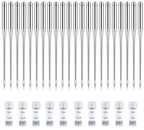 Nihcora 100 Agujas para Máquina de Coser, Punta Regular, para Singer y, Tamaños Variados: 65/9, 75/11, 90/14, 100/16, 110/18