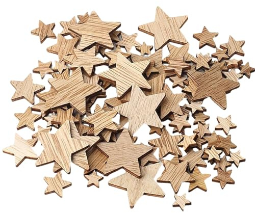 DAHI 600 Stück Holzsterne Weihnachten Konfetti 1 bis 3 cm – Holzstern DIY – Tischdekoration – für Weihnachten, Hochzeit, Geburtstag, Stern, Basteln
