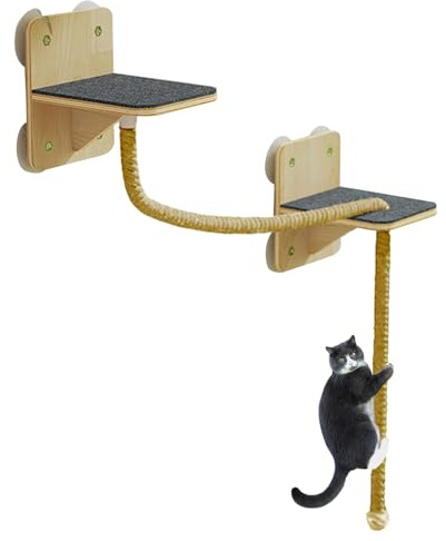 Tktouci para Gatos Montado En La Pared - Estructura Escalada Interior con Poste Rascador,Torre Rascadero Juego Natural para Interior Exterior Ventana Hogar