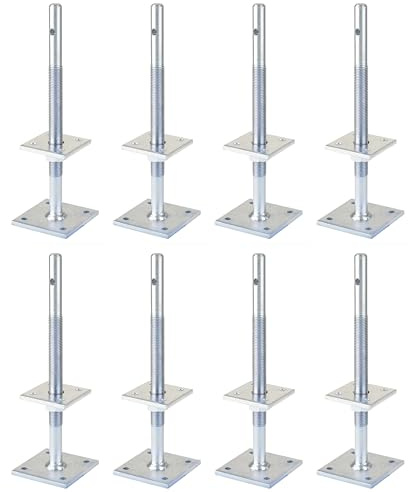Alberts 8er Set Pfostenträger | zum Aufschrauben | galvanisch verzinkt, dickschichtpassiviert | höhenverstellbar 100-230 mm | 80 x 80 mm