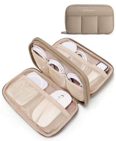 bagsmart Elektronik Organizer Tasche Damen Wasserdichter Reise Zubehör | Zweilagiger Tech Organizer mit Quiltung, Mit 2 Mesh- und 6 Gummifächern für Kabel, Handy, Powerbank für Reise, Büro, Alltag