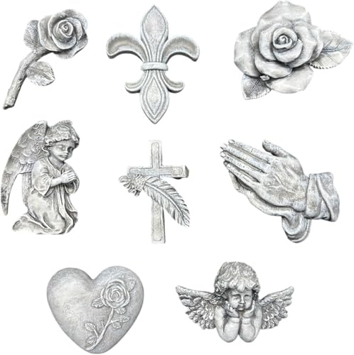 Brand Grabschmuck Engel Betend - 11 cm Polyresin Grabaufleger Grau-Antik | Wetterfeste Grabdeko fuer Urnengraeber & Kolumbarien - Dekoratives Trauersymbol zum Haengen oder Legen - Langlebiger
