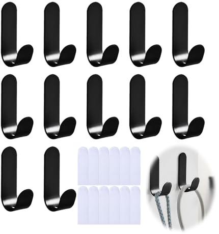 12 Stück Haken Selbstklebend, Klebehaken Extra Stark Klebehaken Edelstahl Handtuchhaken, Kleiderhaken Selbstklebend Schwarz Kein Lochstechen Erforderlich Mit Klebepads Für Badezimmer, Küche, Garderobe | Kleidung Küche Bad Kleiderschrank Selbstklebend Starker Kleber Gewichtshalterung Wandhaken Kleiderschrank