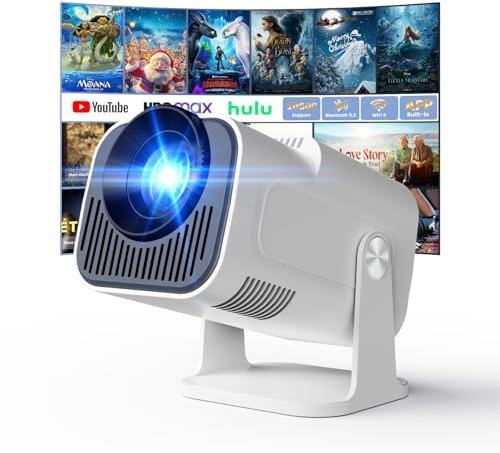 App intégrée - Vidéoprojecteur 4K 1080P, Mini Projecteur Portable WiFi 6 BT 5.4, Projecteur Full HD 1080P Compatible Con HDMI/TV Stick/Ordinateur Portable - Blanc