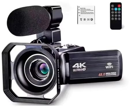 FJLKGDSP Videocamera DV Ultra HD 4K, videocamera digitale con zoom 16X, Wi-Fi, 30 MP, rotazione di 270 gradi, touch screen(Lens Microphone)