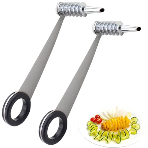 YIPFEN Cortador en espiral portátil de acero inoxidable, 2 unidades, compacto, ergonómico y duradero, pelador de calabacines, pepinos, zanahorias, manzanas, utensilios de cocina para espaguetis