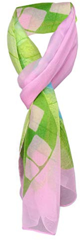 TigerTie feiner Chiffon Schal in rosa blau grün hellgrün gemustert - Größe 155 x 50 cm