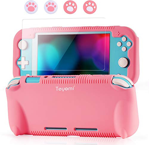 Teyomi - Funda de Silicona para Nintendo Switch Lite con Protector de Pantalla, 4 Piezas Joystick Tapas y Ranuras para Tarjetas, Carcasa con Soporte, diseño Resistente a Golpes y arañazos …