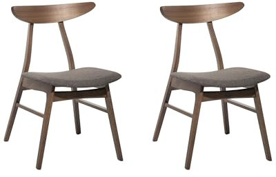 Beliani Esszimmerstuhl 2er Set dunker Holzfarbton mit Polsterung grau Skandi Retro Lynn