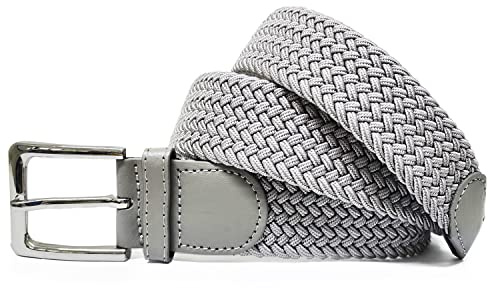 Gloop Unisex elastiskt tygbälte flätat stretchbälte stretchigt bälte för kvinnor och män bredd ca 3,5 cm, LJUSGRÅ, 105 cm totalt längd