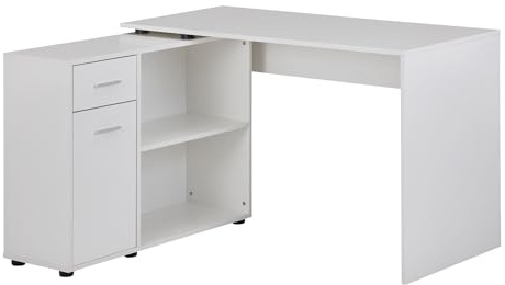 Wohnling Design Eckschreibtisch mit Regal Weiß 120 x 75,5 x 106,5 cm, Moderner Büro-Schreibtisch, Computer-Tisch Arbeitszimmer, Winkelschreibtisch Home Office