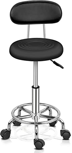 Bonnlo Adjustable Salon Massage Stool Swivel Chair with Upholstered Seat, Rolling Wheels Hydraulic Gas Lift for Hairdressing Spa Salon Beauty Tattoo Therapy Barber Bar, Black