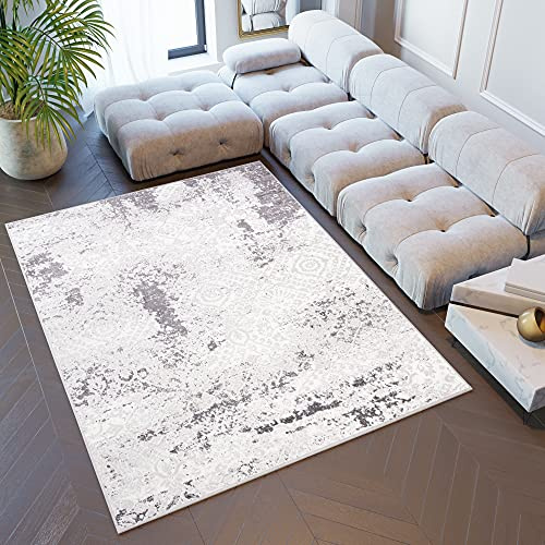 TAPISO Sky Teppich Kurzflor Modern Grau Beige Meliert Verwischt Design Wohnzimmer Schlafzimmer Used Effekt Muster Vintage ÖKOTEX 250 x 350 cm