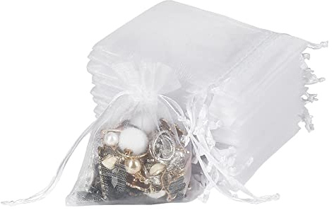 YQL 100PCS Organzasäckchen Klein Weiß 8X10cm, Kleine Beutel mit Zugband, Duftsäckchen Leer, Geschenksäckchen für Schmuck Süßigkeiten Party Hochzeit Weihnachtsfest…