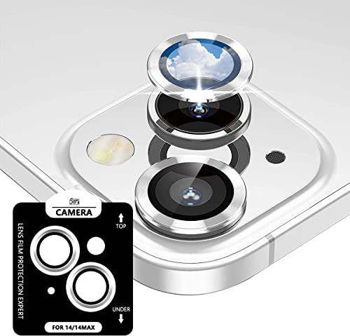 AnnhanT Annhan Vetro Temperato per iPhone 14/iPhone 14 Plus Fotocamera, Telaio Alluminio in Metallo [Resistente ai Graffi] Protezione Obiettivo Fotocamera per iPhone 14/iPhone 14 Plus - Plata