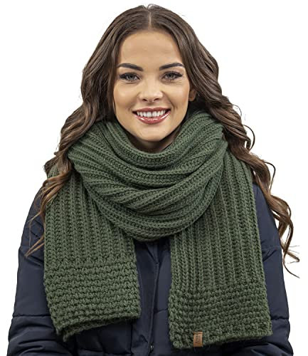 VIVISENCE Damen Winter Schal Aus Modischer Gemütlich Wärmendem Garn Mit Dekorativer Bindung Für Kalte Wintertage Frauen Elegante Und Sportliche Outfits Winter Herbst Modell 7016S, Grün,Einheitsgröße