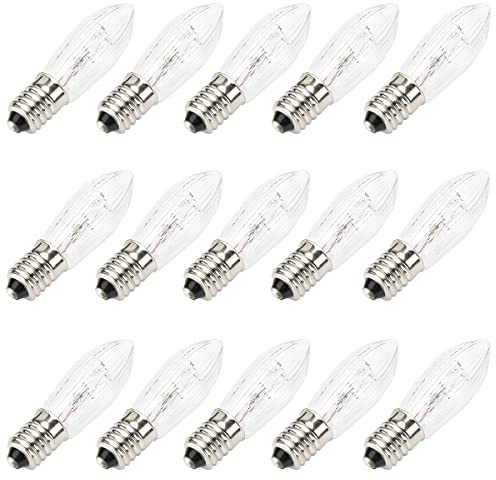 MeetUs 15 Stück E10 Glühbirne Topkerze Ersatzbirnen Warmweiß 2200K, 0.2W, AC 10V-55V Riffelkerze Konische LED Kerzen für Schwibbogen und Lichterketten