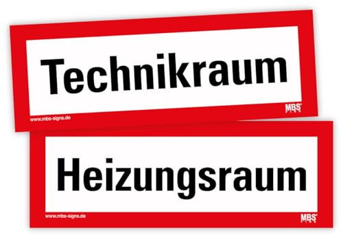 Aufkleber Set Brandschutz „Technikraum + Heizungsraum“ Hinweis Folie selbstklebend | 21 x 7,4 cm Made in Germany