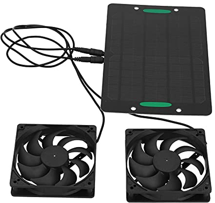10 W 12 V Solarpanel-Lüfter-Kit, Wasserdichter Solarpanel-betriebener Doppellüfter mit 2 M Kabel, Tragbarer Ventilator-Abluftventilator für den Außenbereich für Hühnerställe,