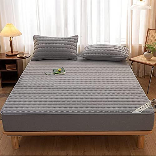 YUDEYU Spannbettuch Reiner Baumwollstoff Gesteppt verdicken Tagesdecke Matratzenschoner(Grey,80x200 cm+25cm)