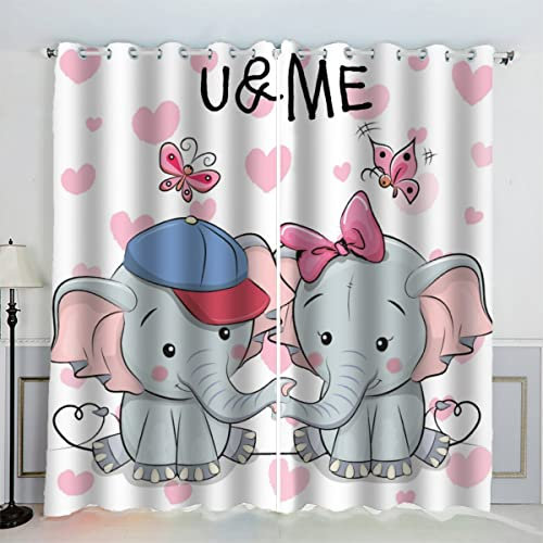 Vorhänge Ösen Gardinen Elefant Verdunklungsvorhänge Wohnzimmer Schlafzimmer Kinderzimmer Mädchen Jungen Süße Tiere Vorhänge Blickdicht 140 x 160 cm (BxH)