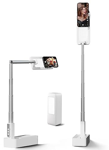 Viozon Support de téléphone extensible pour selfie, 5 luminosités et 3 couleurs, rotation à 360 °, rechargeable, sans fil, pliable, lumière LED pour diffusion en direct, YouTube, Tiktok,