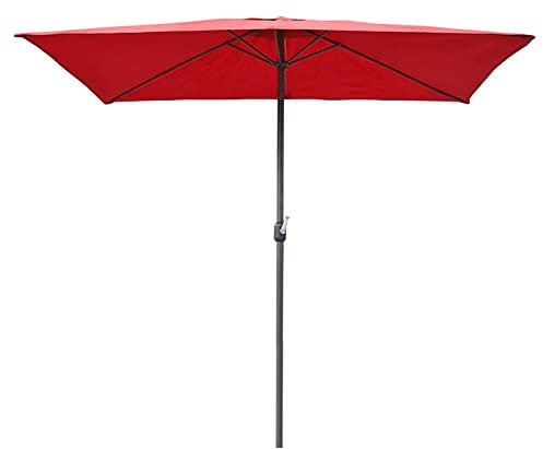 XIAOYUE Ombrellone da Balcone di 3 x 2 m, Ombrellone da Giardino Rettangolare con Palo Ferro, a 6 Stecche, Palo di 38 mm, Inclinabile da Manovelle, per Terrazzo Giardino Patio, Rosso
