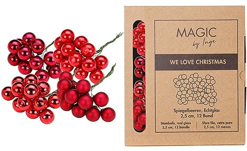 Lot de 144 boules de Noël sur fil métallique en verre 2,5 cm x 144 pièces en forme de grappe dans une boîte en carton rouge
