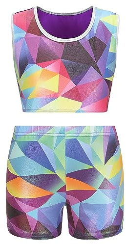 SEAUR Turnanzug Kinder Mädchen Trikot mit Shorts Haarband Ärmellos Gymnastikanzug Turnen Gymnastik Tanzen Ballet Kleidung Klassisch Trikotanzug 5-6 Jahre