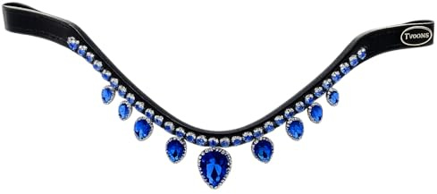 DROP Stirnriemen Diadem Strass Tropfen Rosa Blau Leder Schwarz Glitzer Stirnband für Trense Minishetty Shetty VB WB X Full (Pony, Blau)