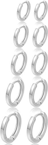 MOROTOLE 4 Paar kleine Creolen für Damen 925 Silber Post Huggie Set 18 Karat Gold/Silber Creolen Schläfer Ohrringe für Mädchen Mehrere Piercings Kleine Kugelohrstecker