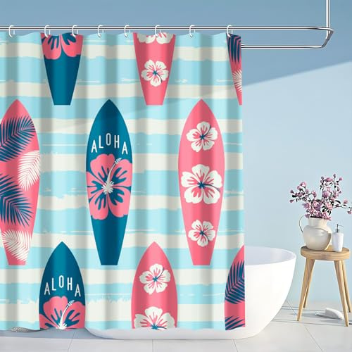 Aitsite Cortina de ducha cortina de ducha antimoho cortina de ducha para bañera cortina textil baño tablas de surf lavable impermeable con 12 anillos de cortina de ducha (180 x 180 cm)