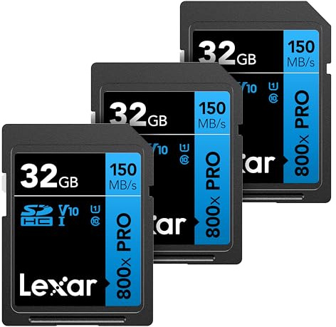Lexar LSD0800P032G-B3NNNU Lot de 3 Cartes mémoire SDHC UHS-I Haute Performance 800x 32 Go C10, U1, V10, vidéo 4K UHD, jusqu'à 150 Mo/s de Lecture, pour appareils Photo Reflex numériques de Milieu de