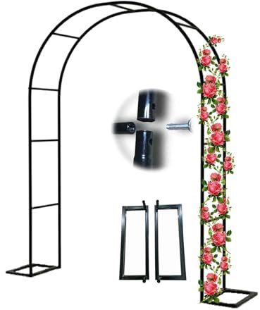 Garden Arbor Wedding Archway with Bases Garden Trellis Arch for Climbing Plants Vines Rose Metal Wedding Arches with Bases W80/120/140/180/200/240/260/280/300/350cm (Color : Black, Size : W80x200cm(