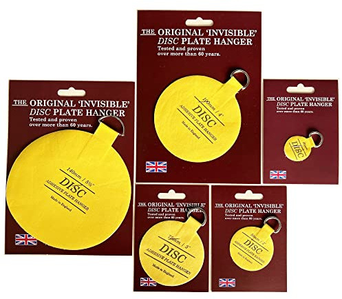 Mixed Size Adhesive Plate Hangers, 5 Pack, One of Each Size | One Each of 30mm, 50mm, 75mm, 100mm and 140mm for Flexible Decorative Plate Display Projects