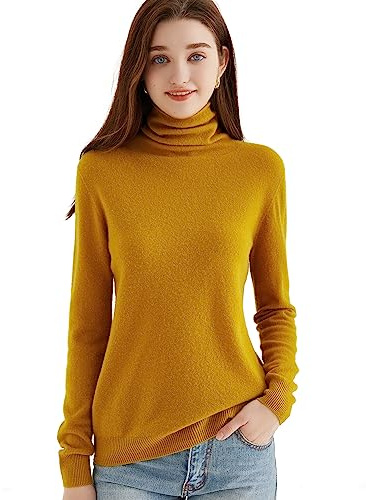Chanyarn Damen Rollkragenpullover 100% Merinowolle Herbst Winter Basic warm weich langärmelig Nahtloser Strickpullover (Ingwer,S)