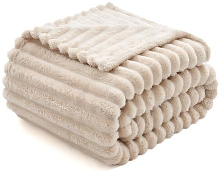 MIULEE Couverture 150x200 cm, Couverture Polaire Super Douce, Laine Synthétique De Haute Qualité, Chaude Et Confortable, Couvre-Lit Et Housse De Canapé, Beige