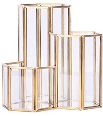 QXSJEDYCH Stifthalter-Ständer, Goldener Make-up-Pinselhalter, Organizer, Make-up-Organizer mit 3 Fächern, Stifthalter for den Schreibtisch for Zuhause, Büro und Schule, Make-up-Pinselhalter Stift