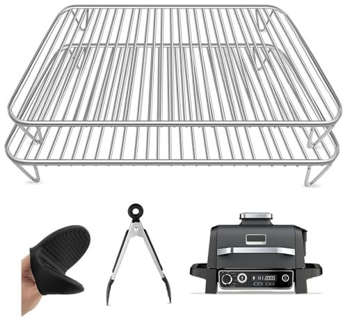 Skyearman 2pcs Grill Rack for Ninja Woodfire Electric BBQ Grill & Smoker, 5-in-1 Stainless Steel Roast Rack Set Grill Accessories Compatible with Ninja Woodfire OG701 OG751