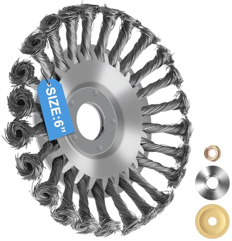 Profi Unkrautbürste für Freischneider mit 25,4mm Bohrung, Wildkrautbürste für Motorsense Rasentrimmer, Drahtbürste Freischneider Inkl. Installationszubehör (6 Zoll) (CS07-15)