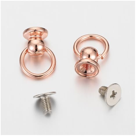 Rockreyoa Leder Nieten und Schraubnieten Set aus Messing – O-Ring Kopfschrauben mit Schraubverschluss und Zugring, Metallnieten für Tasche, Gürtel und DIY-Lederprojekte Roségold 20 Stück