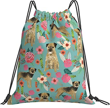 Turnbeutel Mit Kordelzug Border Terrier Blumen Hunderasse Sportrucksack Personalisiert Sportbeutel Gemustert Beutel Für Outdoor, Mädchen, Jungen, 36X42Cm