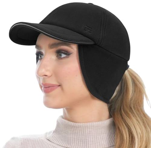 GADIEMKENSD Cappelli Invernali in Pile per Donne con Doppio Foro per Code di Cavallo pattina per l'orecchio e scaldino per Le Orecchie Riflettente Elastico Cappellino da Baseball Termico Nero