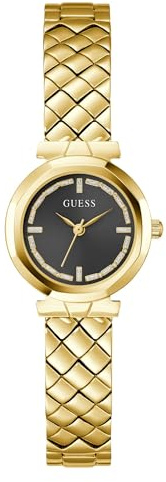 Guess Mini Rumour Damen Uhr 26 mm Edelstahl – Quarz Analog Armbanduhr Silikonarmband Gold, Fashion Uhr Damenuhr Schwarz, 3 bar GW0839L2
