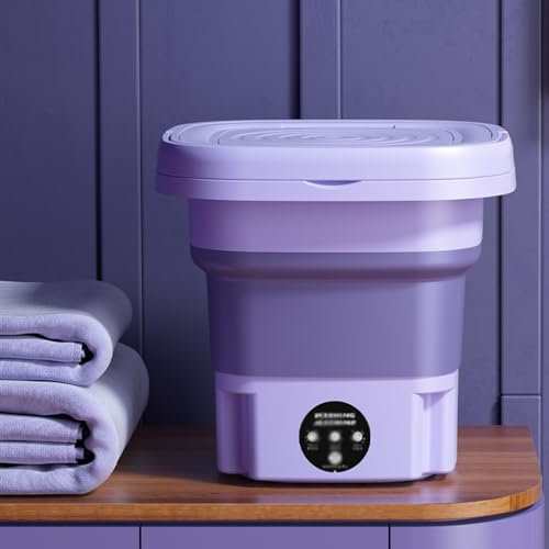Tousiyra Mini Lavatrice Portatile 8L Pieghevole con Centrifuga, Adatto per Campeggio, Viaggi, Lavatrice da Campeggio Piccola, Bucato, Biancheria Intima, Calzini, Piccoli Oggetti, Tre velocità,Purple