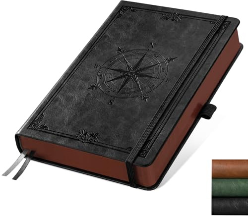 AUTEMPO Notizbuch A5 Blanko, 100g/m² Papier, 320 Seiten - Schwarz | Leder Hardcover skizzenbuch, reißfest dickes Papier, kein Ausbluten, Stiftschlaufe für Zeichnen & Skizzen