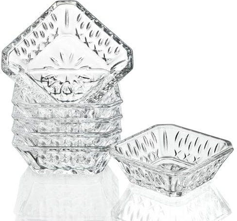 H&D HYALINE & DORA Quadratische Glasschüssel, spülmaschinenfest, Pinch-Schüsseln zum Dippen von Gewürzen und Soße, stapelbar, 50 ml, 6er-Set | Glas-Dipschalen, 50ml, stapelbar, spülmaschinenfest. Für Soßen, Dips, Snacks, Gewürze. Küche, Tisch, Party, Picknick.