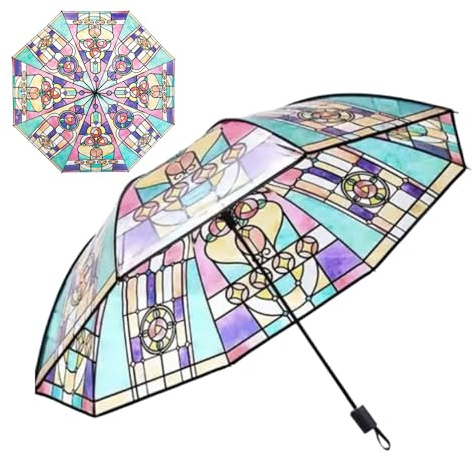 Transparenter Vintage-Sonnenschirm – Buntglasschirm, Stylischer, Ästhetische Vintage-Schirm Für Mädchen, Mit Acht Glasfaserrahmen, Winddicht, Automatisches Öffnen Und Schließen, Für Frauen, Freunde