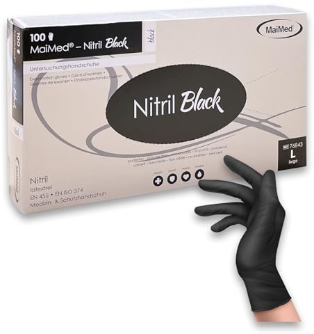 Saxomed Nitrilhandschuhe Schwarz L – 100 Stück – puderfrei, reißfest & latexfreie Einweghandschuhe – ideal für Tattoo, Küche, Reinigung